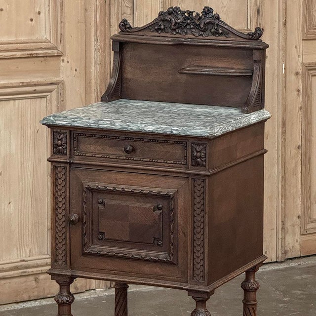 Wood 19th Century French Louis XVI Walnut Marble Top Nightstand For Sale - Image 7 of 16