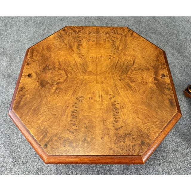 Wood Late 20th Century Pair of Baker Neoclassical Burl Walnut Octagonal Side Tables For Sale - Image 7 of 17