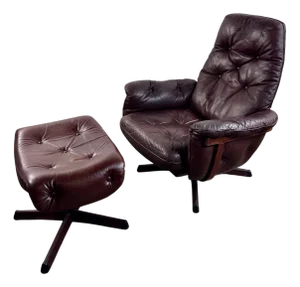 Leather Armchair and Ottoman from Göte Möbler, 1960, Set of 2
