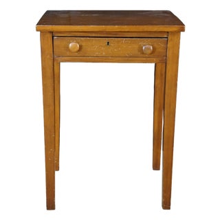 Antique Early American Sheraton Style Oak Farmhouse Side Work Table W/ Drawer For Sale
