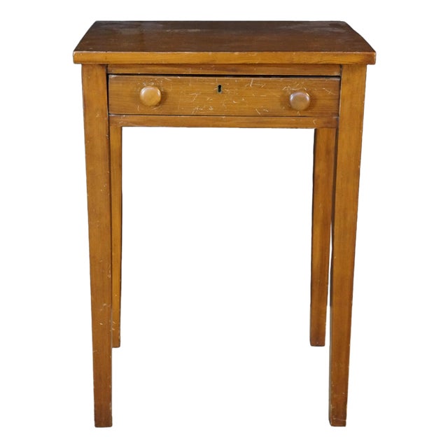 Antique Early American Sheraton Style Oak Farmhouse Side Work Table W/ Drawer For Sale