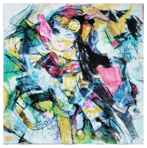 Li Qing-Yan, Girl With a Cat, 2022, Ink on Paper