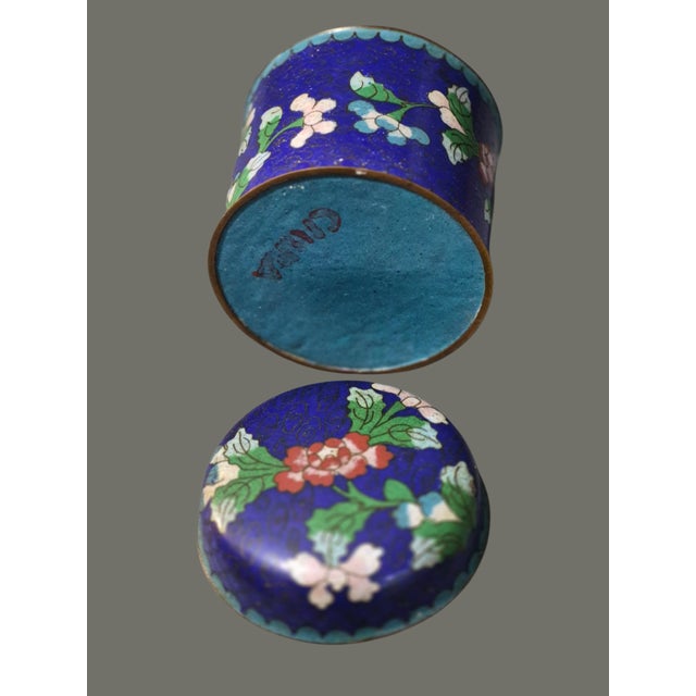 Vintage Asian Cobalt Blue Floral Cloisonné Covered Jar For Sale - Image 6 of 7