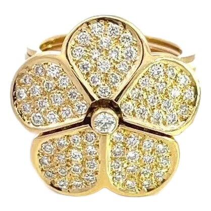 Diamond Convertible Ring Bracelet 18k Yellow Gold Pave Set Flower Top For Sale