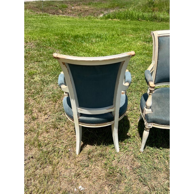 French 19th Century Louis XVI Painted Walnut Arm Chairs - Set of 2 For Sale - Image 10 of 12