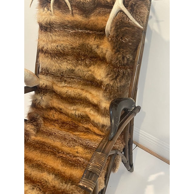 Reduced- Vintage Adirondack Rustic Armchair With Antlers and Fox Fur For Sale - Image 4 of 5