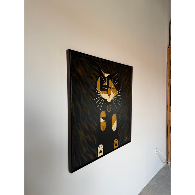 Striking vintage abstract acrylic painting on canvas featuring a stylized geometric cat. Rich tones create a distinctive...