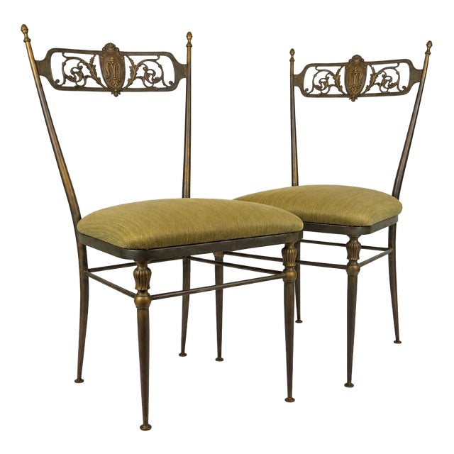 Vintage Decorative Brass Chairs, Italy, 1950s, Set of 2 For Sale