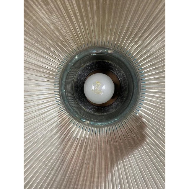 1920s Industrial Bauhaus Factory Pendant Lamp in Blue Holophane Glass, 1920s For Sale - Image 5 of 9