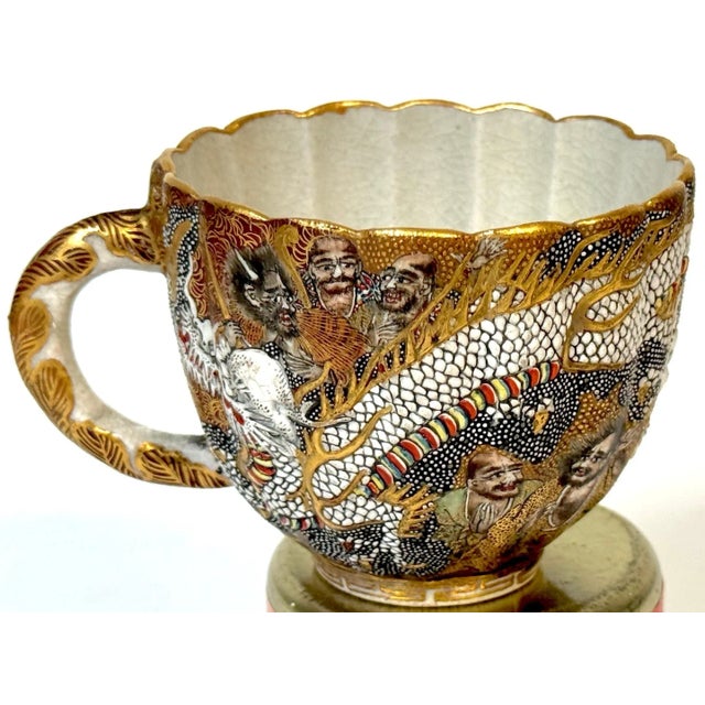 Meiji Satsuma Dragons & Immortals Cup & Saucer by Kitagawa-zō, Signed Dai Nippon For Sale - Image 11 of 12
