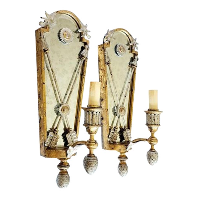 Pair of Lillian August for Currey & Company Napoli Mirrored Wall Sconces For Sale