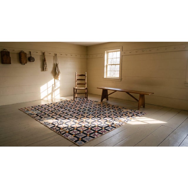1930s Multicolor Geometric 4Star Antique American Quilt 5'3" X 6'5'' Handknotted Cotton Carpet Rug For Sale - Image 16 of 16