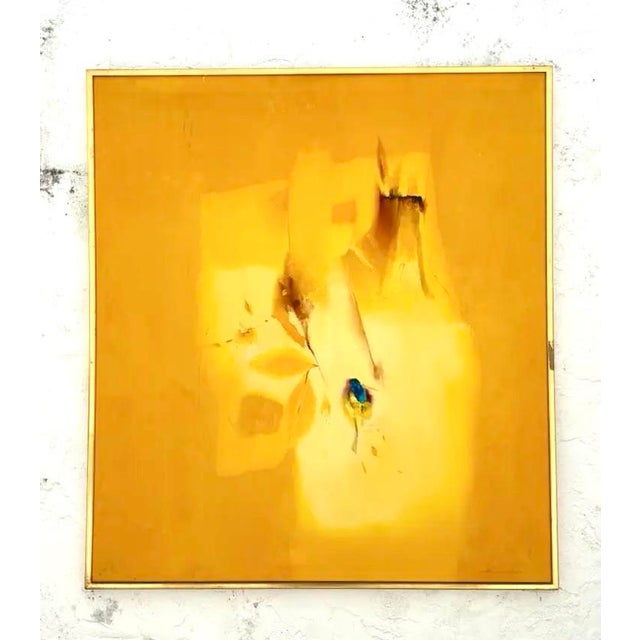 Abstract Vintage "Birthday of the Bird" Abstract Painting in Gold Frame For Sale - Image 3 of 7