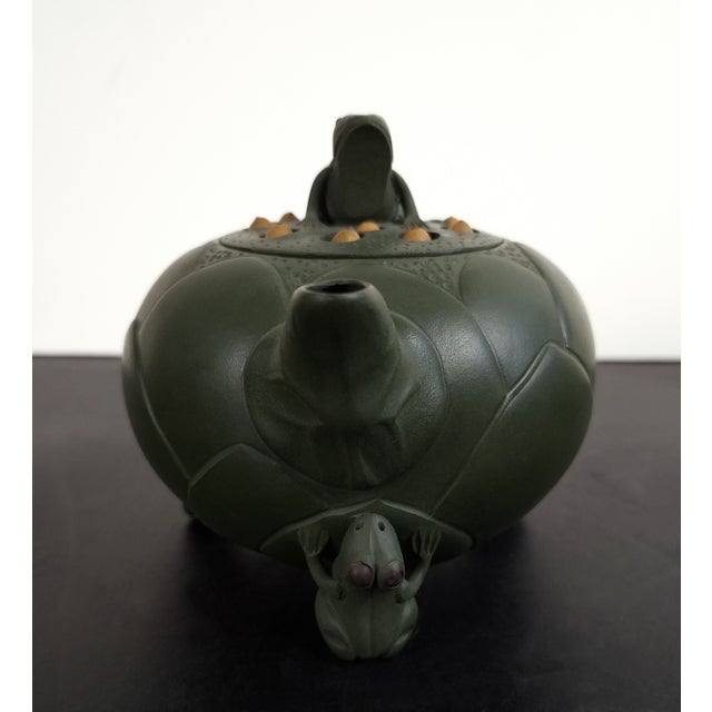 Chinese Yixing Zisha Lotus Flower Frogs Teapot For Sale - Image 4 of 8