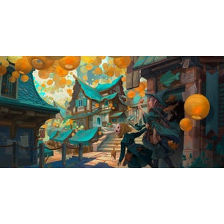 Lantern Festival by Dustin Panzino | Procreate on Metal Colorful scene of a festival with floating lanterns. For Sale