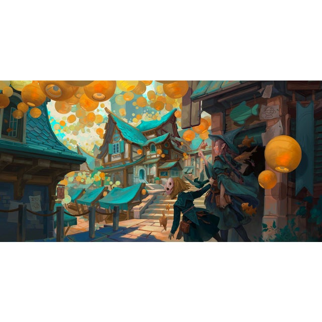 Lantern Festival by Dustin Panzino | Procreate on Metal Colorful scene of a festival with floating lanterns. For Sale