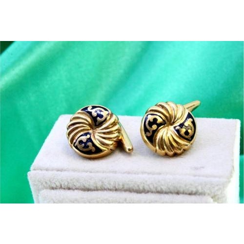 Yellow Gold Button-Shaped Cufflinks with Enamelled Applications, Set of 2 For Sale - Image 6 of 6