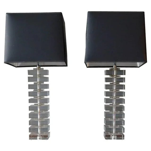 Pair of Stacked Lucite Lamps in the Style of Karl Springer, Ca. 1970 For Sale - Image 9 of 9