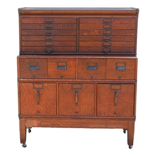 Antique Arts & Crafts Tiger Oak Modular Stacking Multi-Drawer File Cabinet, Early 1900s For Sale