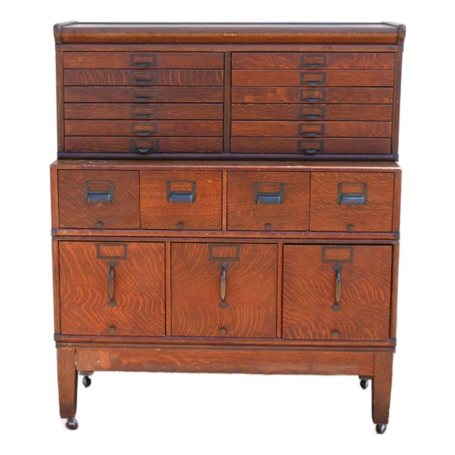 Antique Arts & Crafts Tiger Oak Modular Stacking Multi-Drawer File Cabinet, Early 1900s For Sale
