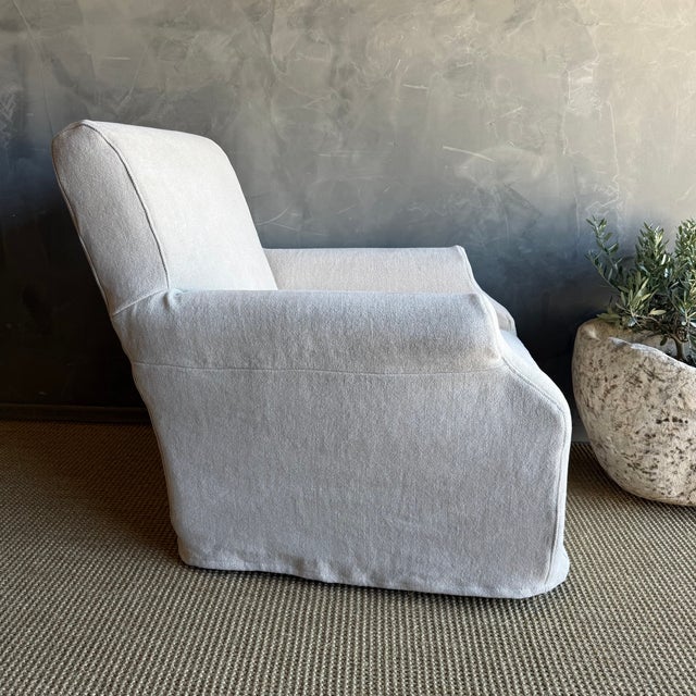 Textile Belgian Stone Washed Linen Slip Covered Chair - Flax For Sale - Image 7 of 8