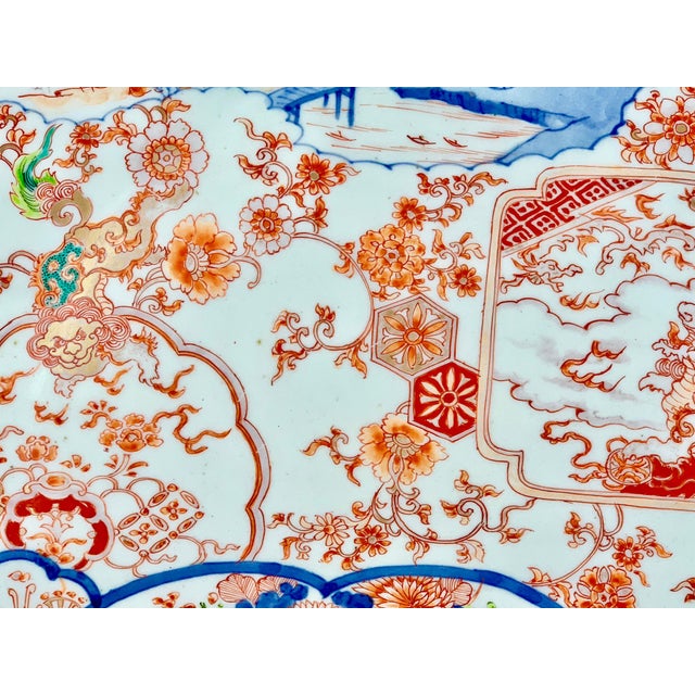 Imari Porcelain Large Imari Porcelain Charger Hand Painted in Cobalt Blue & Iron Red-18.25” Diameter For Sale - Image 4 of 8