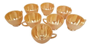 Vintage Mid-Century Fire-King Anchor Hocking Tom and Jerry Peach Lustre Cups. Set of 8.