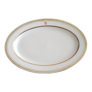Theodore Haviland Limoges France Bone Color Porcelain Triple Gold Rim Platter With Monogram or Crest Circa 1903 For Sale