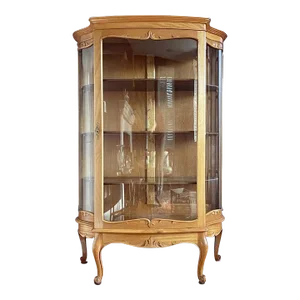 Early 20th Century Victorian Carved Oak Bow-Front Lighted Curio China Display Cabinet