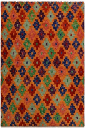 1990s 1990s Southwestern Tribal Orange/Red Wool Rug - 3'4 X 4'10