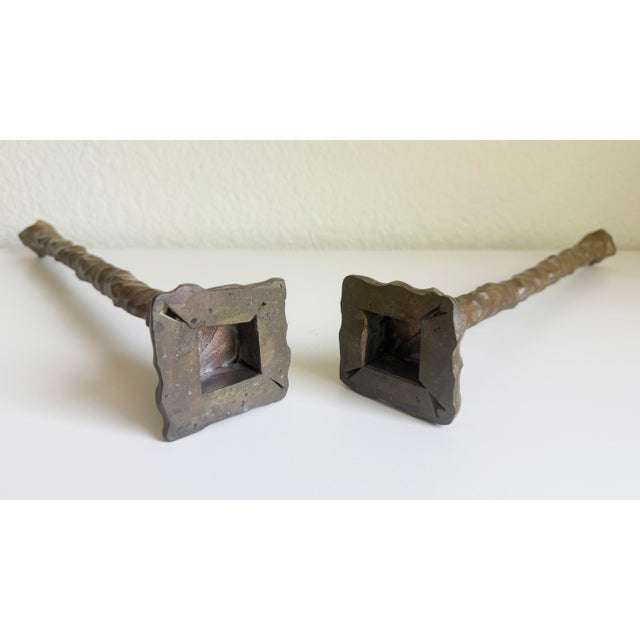 Giacometti Style 19” Cast Bronze Candlesticks, a Pair For Sale - Image 10 of 10
