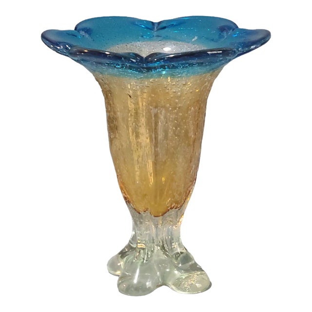 Vintage Hand-Blown Venetian Style Colorful Art Glass Vase For Sale