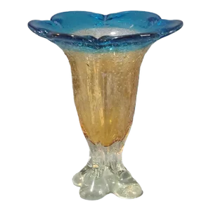 Vintage Hand-Blown Venetian Style Colorful Art Glass Vase