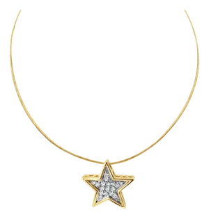 Floating Diamond Star Shaped Necklace 14k Yellow Gold