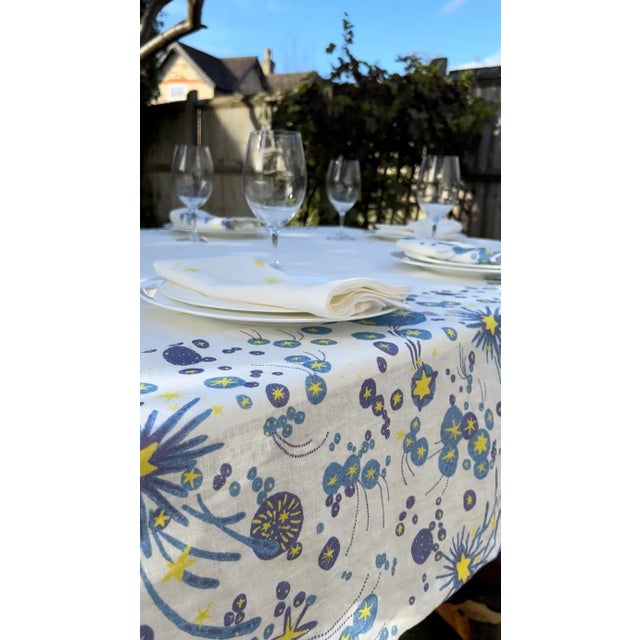 Textile Solaris Stars European White Linen Small Tablecloth | Lizzet Frausto For Sale - Image 7 of 7