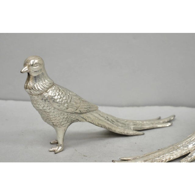 Vintage Mid Century Modern Silver Plated Pheasant Peacock Bird Figurines - Pair For Sale - Image 4 of 17