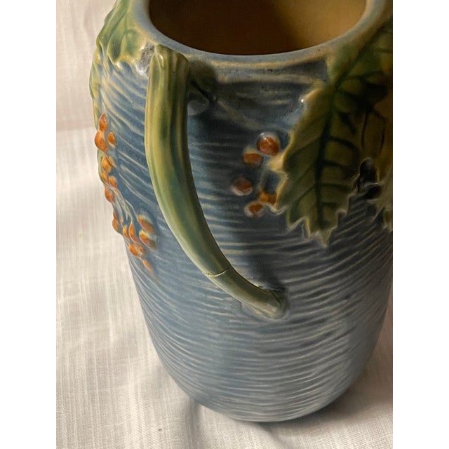 Vintage Roseville Pottery Bushberry Blue Asymetrical Art Deco Vase #31-7" For Sale - Image 6 of 12