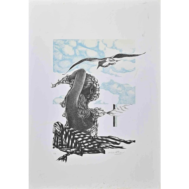 Oscar Pelosi, The Woman With Bird, Original Lithograph, 1980s For Sale