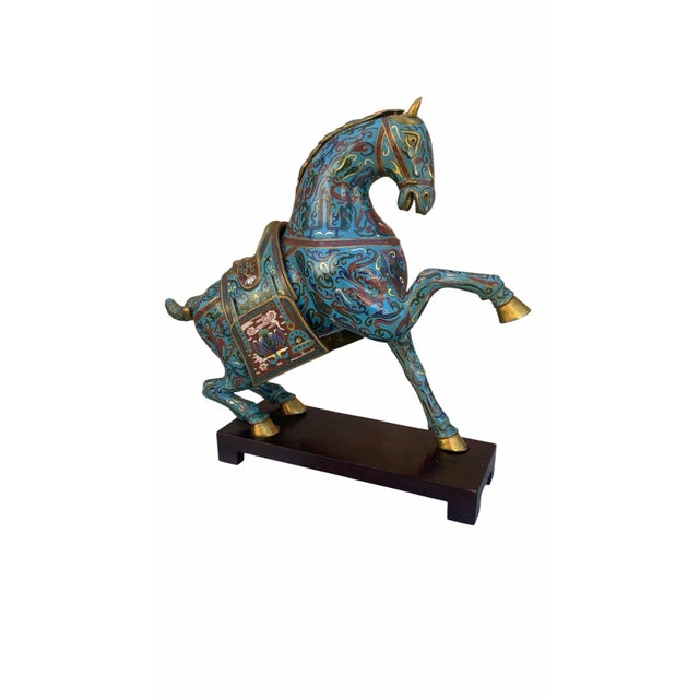 Wood Vintage Chinese Cloisonné War Horse Sculptures - Pair For Sale - Image 7 of 10