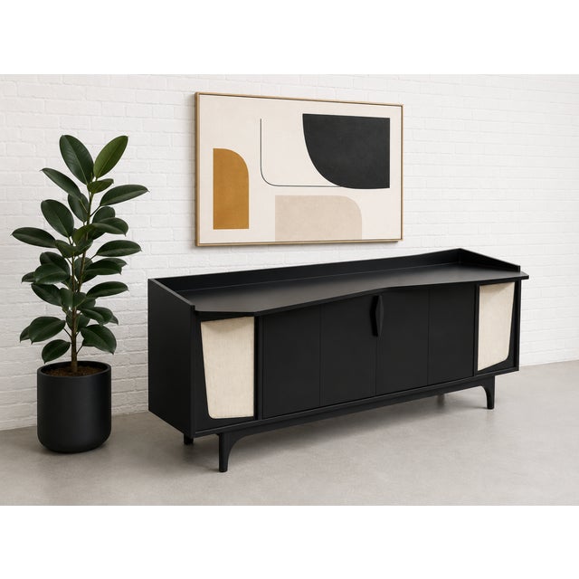 Black Extra Long Black Mid Century Modern Credenza | Custom Sideboard in the Style of Gio Ponti, C. 1960's For Sale - Image 8 of 15
