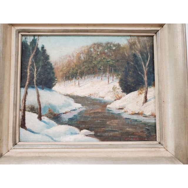 Signed oil on board - Woodland Stream by Willard Craig Harvey (1882-1962). Painting is 8" wide x 10" tall.