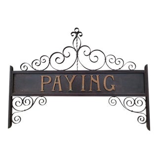 Vintage Iron & Bronze Bank Sign For Sale