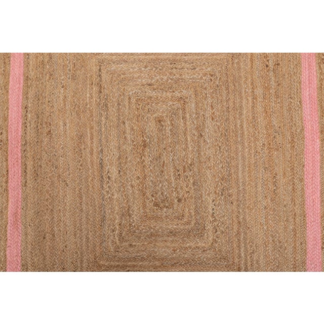9' X 12' Pink Border Rectangle Jute Handmade Rug For Sale - Image 6 of 11