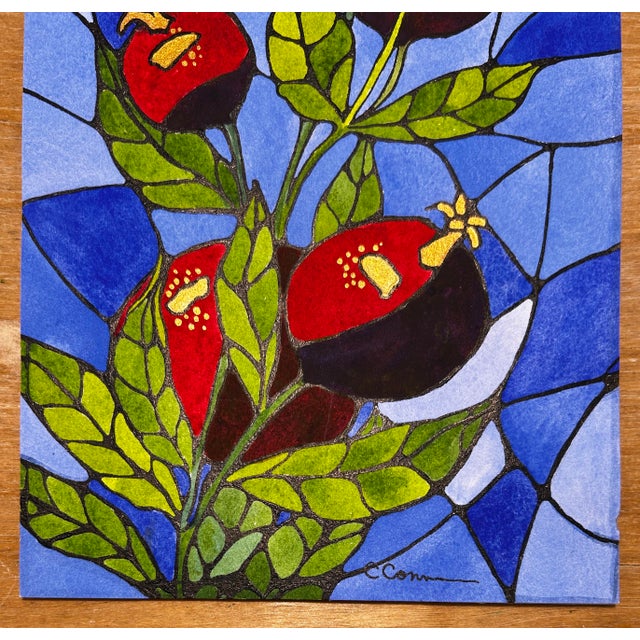Original Framed Watercolor Religious Painting “Stained Glass Pomegranates” For Sale - Image 4 of 12