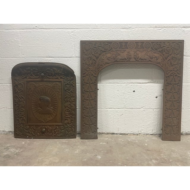 Metal Stunning Late 18th Century 30.5" X 30" Decorative Cast Iron Fireplace Surround and Insert For Sale - Image 7 of 16
