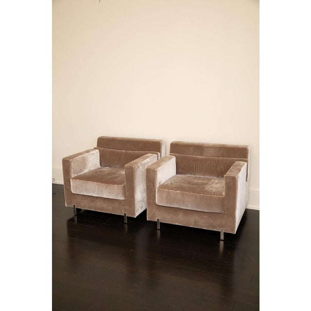 Contemporary 2008 Attributed to Ralph Pucci India Mahdavi Oliver Armchairs in Silver Silk For Sale - Image 3 of 5