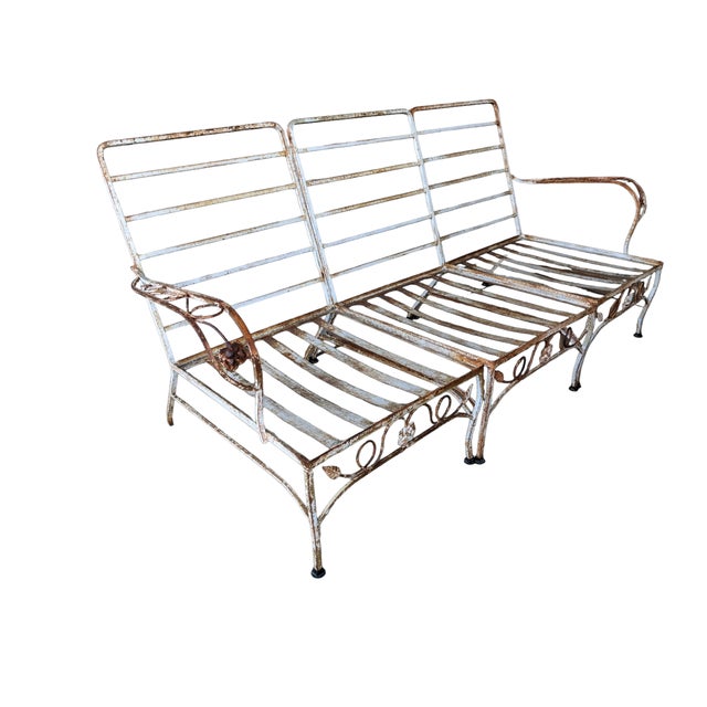 Hollywood Regency Vintage Wrought Iron Patio Sectional & Coffee Table For Sale - Image 3 of 12