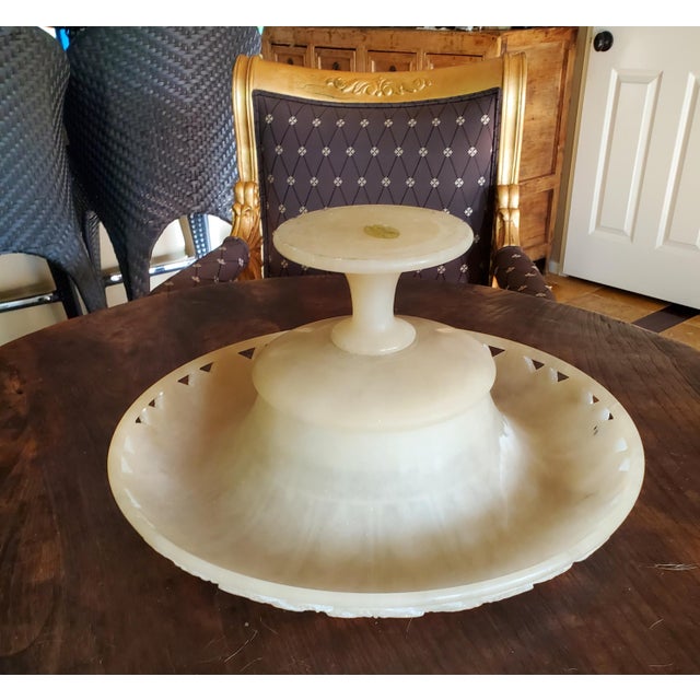 Stone Large Vintage Alabaster Carved Round Pedestal Bowl Italian by Ali For Sale - Image 7 of 12