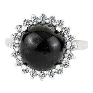 Antique Style Black Star Statement Ring With Sparkling Halo Zircons Size 7.5 For Sale