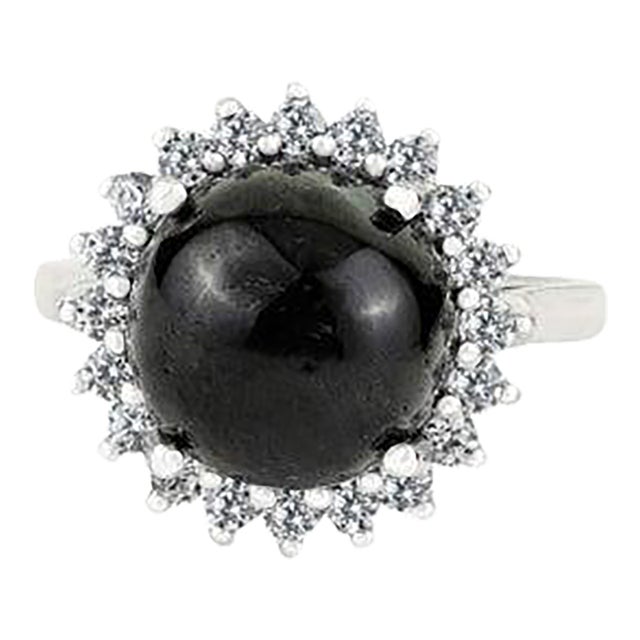 Antique Style Black Star Statement Ring With Sparkling Halo Zircons Size 7.5 For Sale